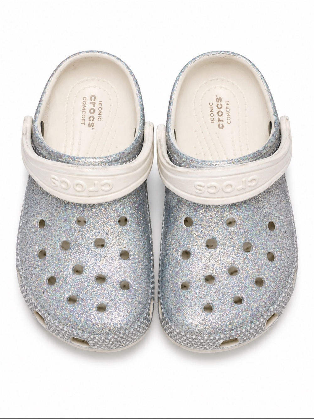 Crocs Classic Glitter Clogs Silver Sparkle Kids Size C8